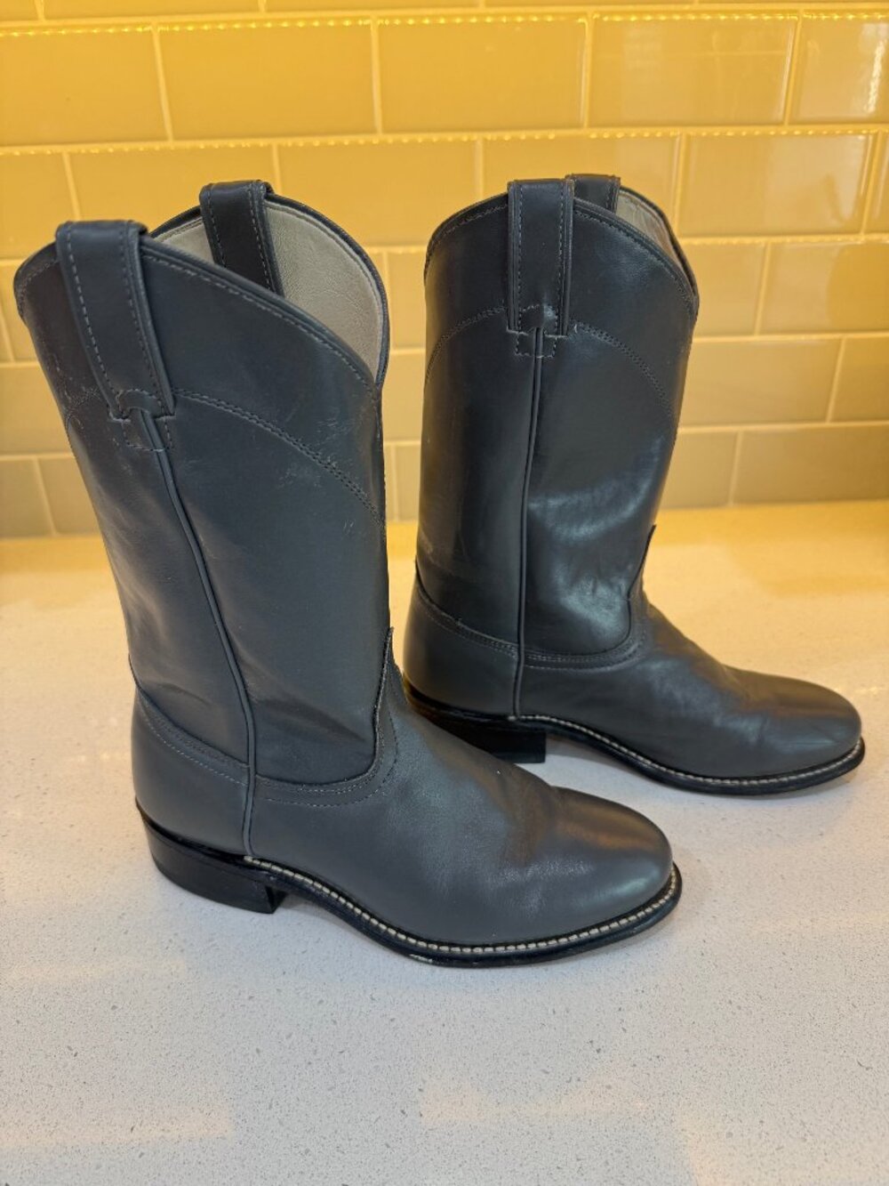 Laredo Women's Gray Leather Western Cowboy Boots, 6.5M, Made in USA